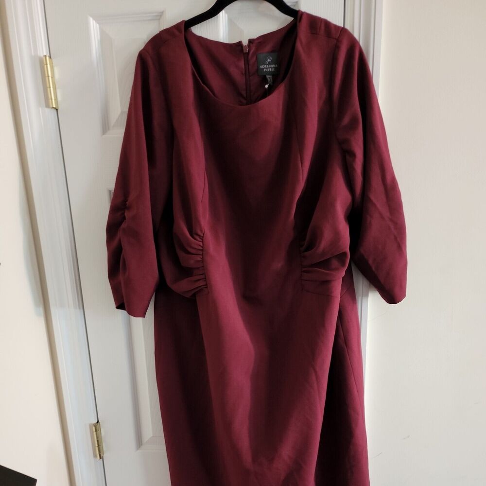 Adrianna Papell Sheath Dress Plus Sz 24W Red 3/4 Sleeve Lined Party Wedding NWT
